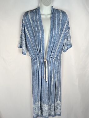 Rebecca King Blue Stripe Maxi Duster Cardigan Kimono, Small
